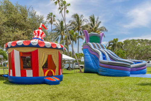 Vintage,colorful,small,gazebo,bounce,house,inflated,next,to,a